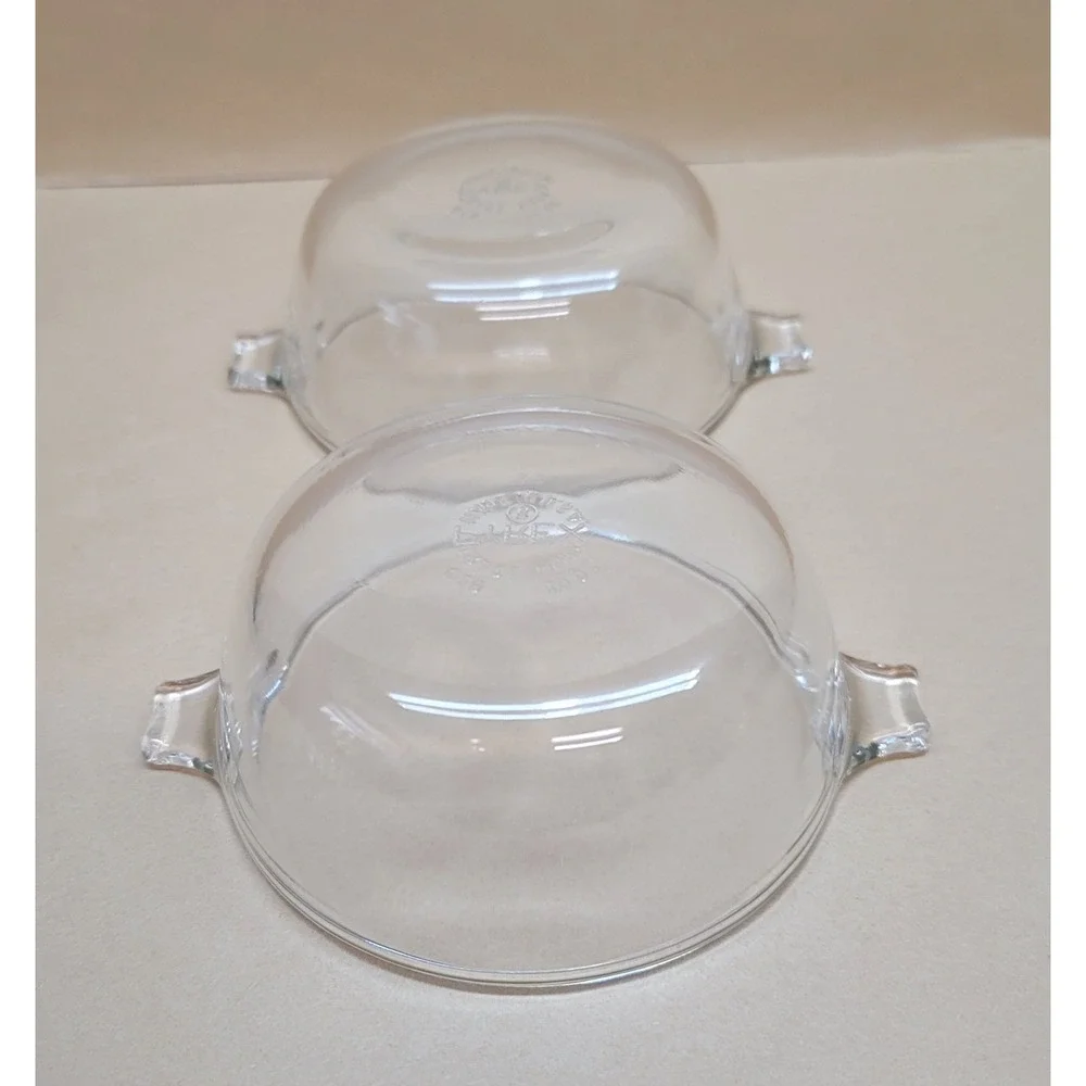 Set of 2 Vintage Pyrex 018 Clear Glass 10oz Round Casserole Dishes with Lids USA